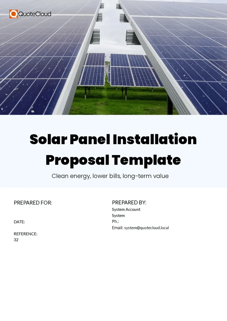 First page of the QuoteCloud Solar Panel Installation Proposal Template