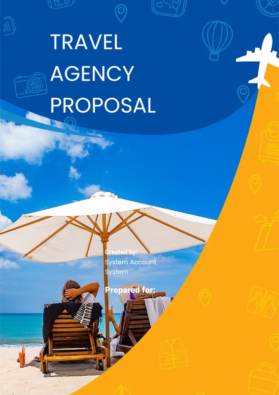 Travel agency proposal template cover in blue and orange