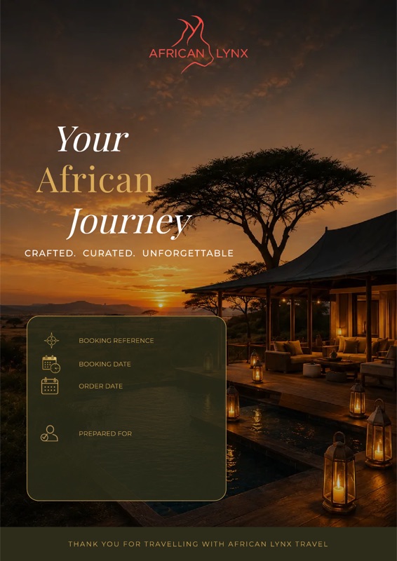 African journey template cover with a lodge at dusk